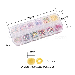 12スタイル12/0ガラスシードビーズ  混合スタイル  丸い穴  ラウンド  ミックスカラー  2~3x1.5~2.5mm  穴：0.7~1mm  約250個/スタイル  3000個/箱&nbsp;SEED-YW0001-49D