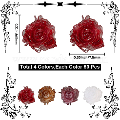 200色の花の樹脂カボション4個  ネイルアートの装飾の付属品  ミックスカラー  8x7.5x3mm  50個/カラー&nbsp;MRMJ-CY0001-01