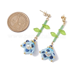 染色された天然瑪瑙のダングルスタッドピアス  ガラスシードとアクリルフラワーオブライフロングドロップイヤリング  ディープスカイブルー  55x17mm&nbsp;EJEW-MZ00125-03