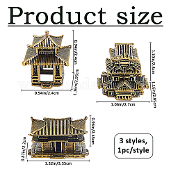 3Pcs 3 Styles Chinese Style Brass Mini Model&nbsp;DJEW-FH0011-50