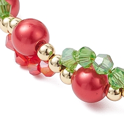 Christmas Glass & Baking Paint Pearlized Glass Pearl Round Beaded Bracelets for Women&nbsp;BJEW-JB12441-03