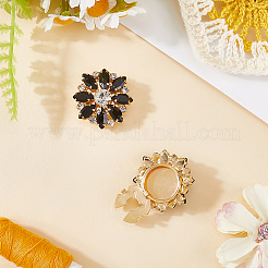 真鍮のカフスボタン  ラインストーン付き  アパレルアクセサリー用  花  ゴールドカラー  ブラック  28x11mm  穴：5mm&nbsp;DIY-WH20011-69D