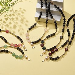 Natural Lava Rock & Gemstone Heart Beaded Necklace&nbsp;NJEW-JN03996