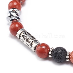 Natural Lava Rock & Mixed Gemstone Stretch Bracelet with Alloy Column Beaded&nbsp;BJEW-JB08731
