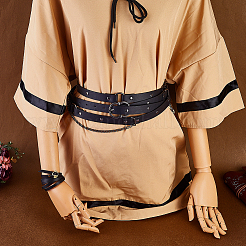 2個 2スタイル ヴィンテージイミテーションレザー レイヤードウエストベルト 合金カーブチェーンタッセル付き  ブラック  3140x20.5mm  1個/スタイル&nbsp;AJEW-HY0003-02A