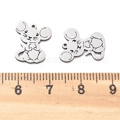 ステンレススチールチャーム201個  レーザー切断  マウスチャーム  ステンレス鋼色  14x12x1mm  穴：1mm&nbsp;STAS-V001-08