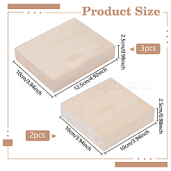 5Pcs 2 Styles Basswood Square Block&nbsp;WOOD-BC0001-40