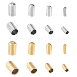 32個 8スタイル 304ステンレススチールコードエンド  コラム  ゴールデン·ステンレス鋼色  7~10x3~6mm  内径：2~5mm  4個/スタイル&nbsp;STAS-TA0003-16