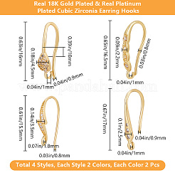 16Pcs 8 Style Brass Micro Pave Clear Cubic Zirconia Earring Hooks&nbsp;KK-BBC0012-30