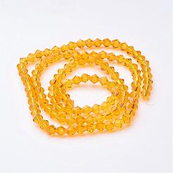 オレンジ色ガラスダブルコーンビーズ連売り  多面カット  4x4mm  穴：1mm  約88~89個/連  12.99~13.39インチ&nbsp;X-GLAA-S026-12