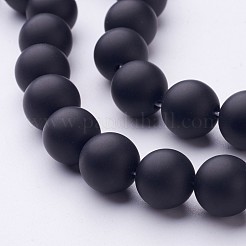 天然石黒瑪瑙ビーズ連売り  グレードA  フロストマット  ラウンド  染め＆加熱  12mm  穴：1.2mm  約32個/連  15インチ&nbsp;G-D543-12mm