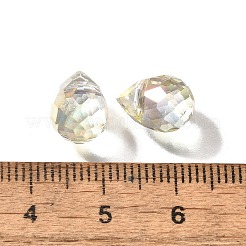 クリアガラスペンダント  ティアドロップチャーム  多面カット  ABカラーメッキ  フローラルホワイト  10.5x8mm  穴：1.2mm&nbsp;GLAA-P070-A07
