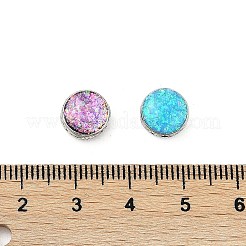 ラックメッキ真鍮製ビーズ  合成オパールと  フラットラウンド  ゴールドカラー  ミックスカラー  9x9x6mm  穴：1.2mm&nbsp;KK-Q020-02B