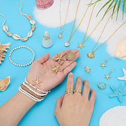 Ocean Theme Brass & 304 Stainless Steel Necklaces & Bracelets & 304 Stainless Steel Earring & Brass Cuff Rings Sets&nbsp;SJEW-PH00008