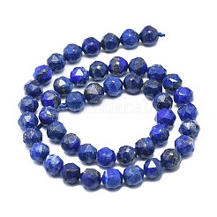 天然石ラピスラズリビーズ連売り  多面カット  ラウンド  8mm  穴：1.2mm  約46~48個/連  15.59インチ（39.6cm）&nbsp;G-F715-006