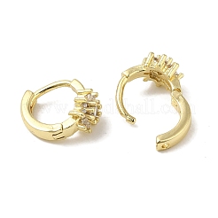 真鍮パヴェクリアキュービックジルコニアフギーフープピアス（女性用）  18KGP本金メッキ  花  13x7mm&nbsp;EJEW-C097-12G-03