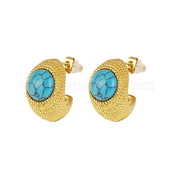 Stainless Steel Synthetic Turquoise C-shaped with Oval Stud Earrings&nbsp;EL3741-1