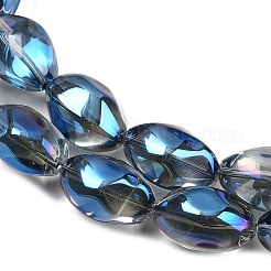 電気メッキガラス楕円ビーズ連売り  フル虹メッキ  ブルー  21x13mm  穴：1mm&nbsp;EGLA-F026-A12