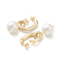 Brass Oval with ABS Pearl Dangle Stud Earrings for Women&nbsp;EJEW-C059-01G