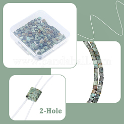 2連売り天然アフリカンターコイズ（ジャスパー）ビーズ連売り  2穴  長方形  5.5~6x5x2.5mm  穴：0.9mm  約69~70個/連  15.12~15.2インチ（38.4~38.6cm）&nbsp;G-PA0001-72