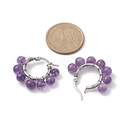 Natural & Synthetic Mixed Gemstone Round Beaded Hoop Earrings&nbsp;EJEW-JE05412