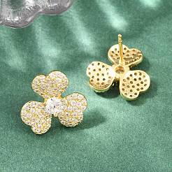 Brass Micro Pave Cubic Zirconia Stud Earrings&nbsp;EJEW-G471-51G