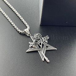 Vintage 304 Stainless Steel Star Rose Pendant Necklaces&nbsp;XF5459