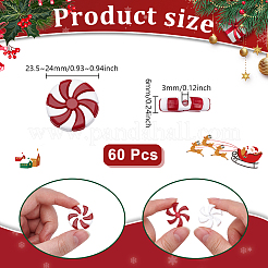60 個のプラスチックビーズ  クリスマスキャンディデコレーション  ロリポップ付きフラットラウンド  ファイヤーブリック  23.5~24x6mm  穴：3mm  30個/カラー&nbsp;KY-UN0001-09