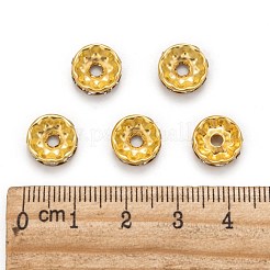 鉄グレードAクリスタルラインストーンスペーサービーズ  ロンデル  ストレートエッジ  ゴールドカラー  10x3~3.5mm  穴：2mm&nbsp;RB-A010-10MM-G