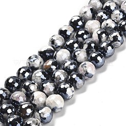 Electroplated Natural Fire Crackle Agate Round Beads Strands&nbsp;G-G0006-A02-03