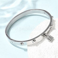 304ステンレススチールチャームバングル  女性用スパイク付きヒンジバングル  ロック  ステンレス鋼色  内径：2.36x1.99インチ（6x5.05cm）&nbsp;BJEW-H644-12P