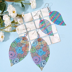 4 Pairs 4 Style Spray Painted Stainless Steel Holllow Leaf Dangle Earrings&nbsp;EJEW-SZ0001-35