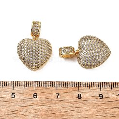 Brass Micro Pave Full Clear Cubic Zirconia Heart Pendants&nbsp;KK-Z114-09G