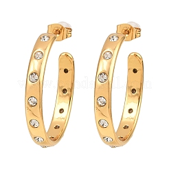 304ステンレススチールラインストーンスタッドピアス  女性用ハーフフープピアス  18KGP本金メッキ  29x4mm&nbsp;SA-CBA0ADC-01G