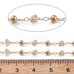 手作りの真鍮とガラスのビーズチェーン  ネックレスブレスレット作りのために  長持ちメッキ  ハンダ付け  スプールで  桃パフ  4.5x4.5x3mm  約16.40フィート（5m）/ロール&nbsp;CHC-L051-03KCG-04
