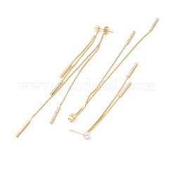 真鍮のロングタッセルダングルスタッドピアス、アクリルパール  女性用フロントバックスタッドピアス  鉛フリー＆カドミウムフリー＆ニッケルフリー  18KGP本金メッキ  133x4.5x4.5mm  ピン：0.6mm&nbsp;EJEW-F281-14G