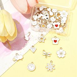 40個20スタイルアロイエナメルペンダント  混合図形  ライトゴールド  ホワイト  12~26x7~18x1.5~3mm  穴：1.4~2mm  2個/スタイル&nbsp;ENAM-FS0003-32