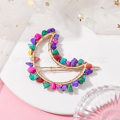 合金中空ヘアピン  ポニーテールホルダーステートメント  ワイヤーで包まれた合成ターコイズチップ付き  スター＆ムーン  52~63.5x64~69x7.5~9.5mm  約2個/セット&nbsp;PHAR-JH00091