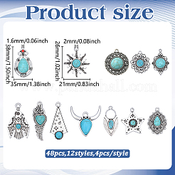 48Pcs 12 Styles Dyed Synthetic Turquoise Pendants&nbsp;FIND-ME0003-33