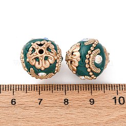 手作り樹脂インドネシアラウンドビーズ  合金ラインストーンパーツ  ラウンド  ティール  17x16.5mm  穴：1.4mm&nbsp;IPDL-P005-10KCG-02