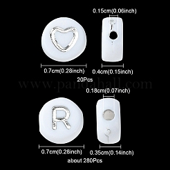 300 個 2 スタイル不透明な白のアクリルビーズ  ライン入り  文字でフラットラウンド  銀メッキ  7x3.5~4mm  穴：1.5~1.8mm&nbsp;MACR-YW0002-58B