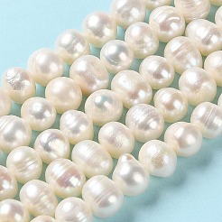 天然養殖淡水パールビーズ連売り  ポテト  グレードa ++  パパイヤホイップ  6~8.5x7~8mm  穴：0.5mm  約51個/連  13.19インチ（33.5cm）&nbsp;PEAR-E018-37