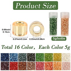 80g 16色シリンダーシードビーズ  銀並ぶ  丸い穴  均一サイズ  詰め替え可能なプラスチックボトル16個付き  ミックスカラー  2x1.5mm  穴：0.8mm  5 G /カラー&nbsp;SEED-YW0003-13