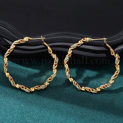 304ステンレススチールフープピアス  ツイストリング  18KGP本金メッキ  39x2.5mm&nbsp;EJEW-S250-03G