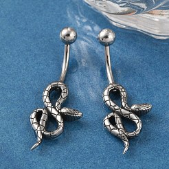 スネーク 316 サージカルステンレススチール製へそリング  へそピアス  女性用カーブバーベルボディジュエリー  アンティークシルバー  38x14mm&nbsp;EJEW-G416-18C-AS
