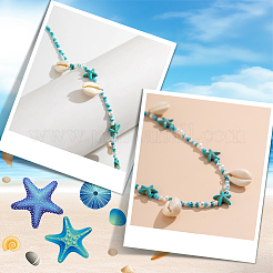 Natural Cowrie Shell & Synthetic Turquoise and Glass Seed Beaded Bohemian Waist Chains for Women&nbsp;AJEW-CP0011-34