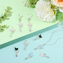 16 個 4 色の合金樹脂ペンダント  蝶  プラスチックパールとグリッターパウダー入り  ミックスカラー  31x14x3.5mm  穴：1.6mm  4個/カラー&nbsp;FIND-SC0021-08