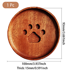 白檀カップマット1枚  トレー付きラウンドコースター＆クマの肉球プリント  チョコレート  100x15mm&nbsp;WOOD-DJ0001-08