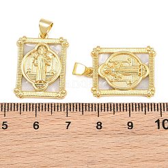 真鍮製のシェルペンダント  聖ベネディクトの宗教的なお守り  16KGP本金メッキ  正方形  23.5x17.5x3.5mm  穴：5mm&nbsp;CU-CBA9482-05G-06