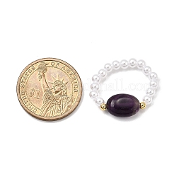 女性用ABSプラスチック製模造真珠ストレッチリング  オーバル  天然宝石と  9.5~10.5mm  内径：20.5mm～USサイズ12 1/4（21.5mm）&nbsp;RJEW-JR00912